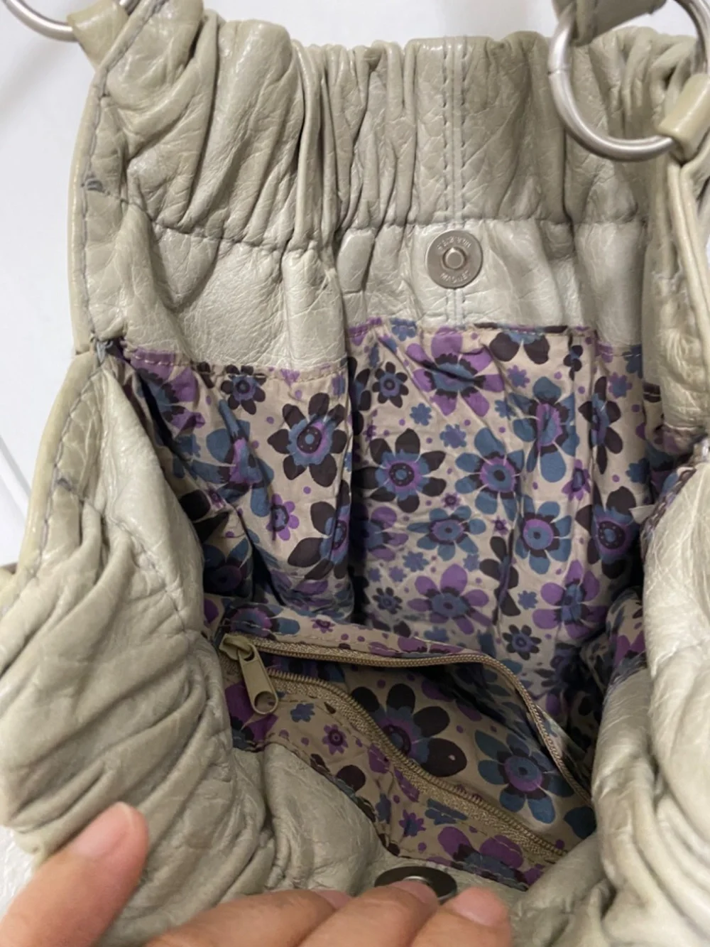Fossil Gray Buckle  Strap Bucket  Shoulder Bag .